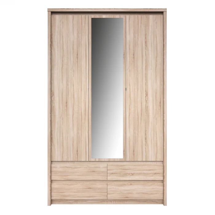 Dulap NORTON, 3 usi, 4 sertare, cu oglinda, stejar sonoma, 127x60x210 cm