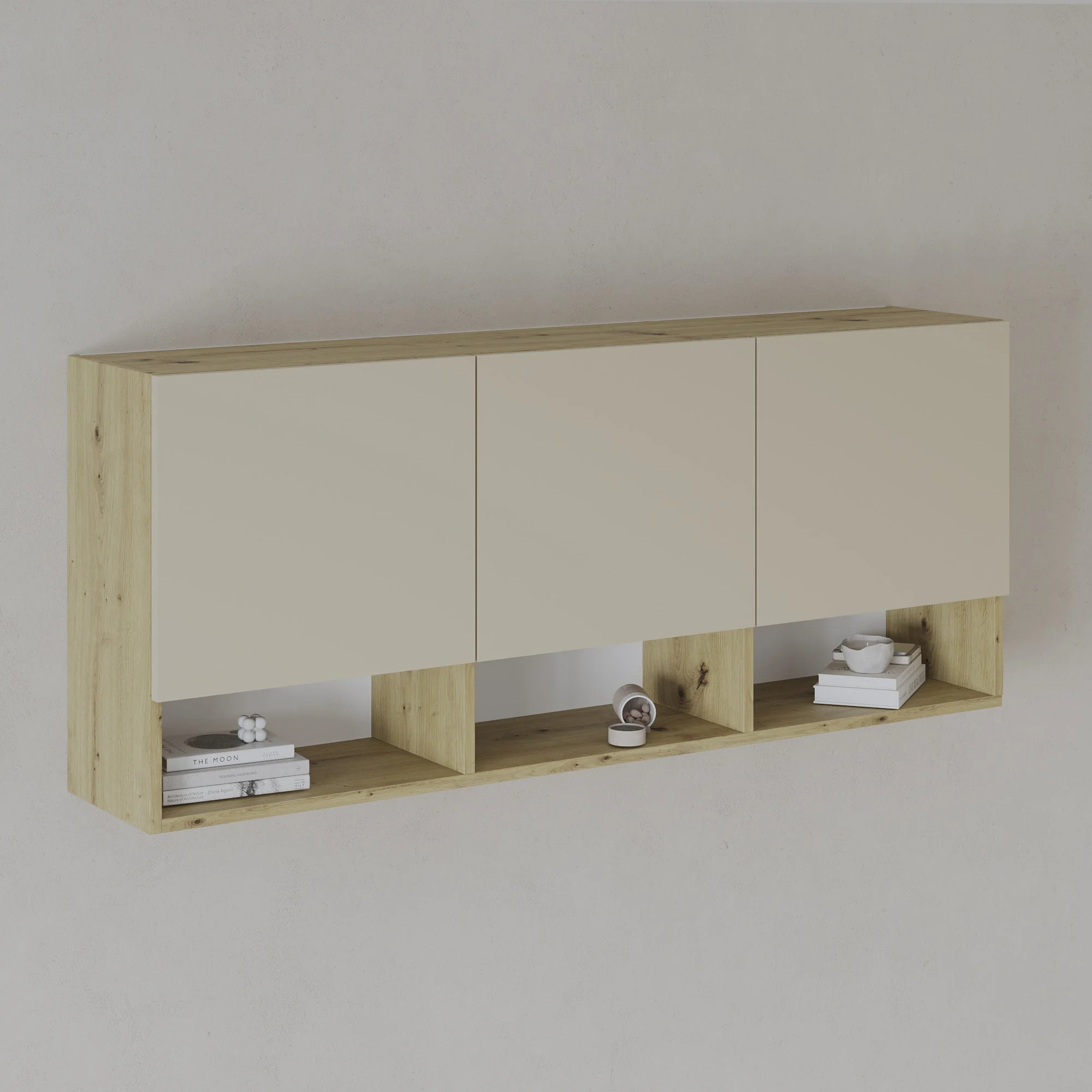 Dulap suspendat Malmo, 3 Usi, Stejar Artisan/Argila, 144 x 27 x 60 cm