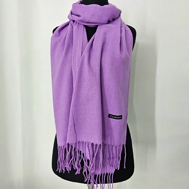 Esarfa tip sal Belladona, din material subtire, cu franjuri si emblema, Mov, 180x65 cm