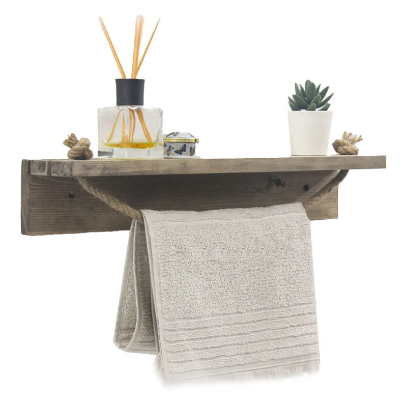 Etajera baie cu suport prosop Sidra lemn   nuc antic gri 50x9x10cm