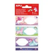 Etichete scolare Apli, 81x36 mm, 3 file, design unicorni