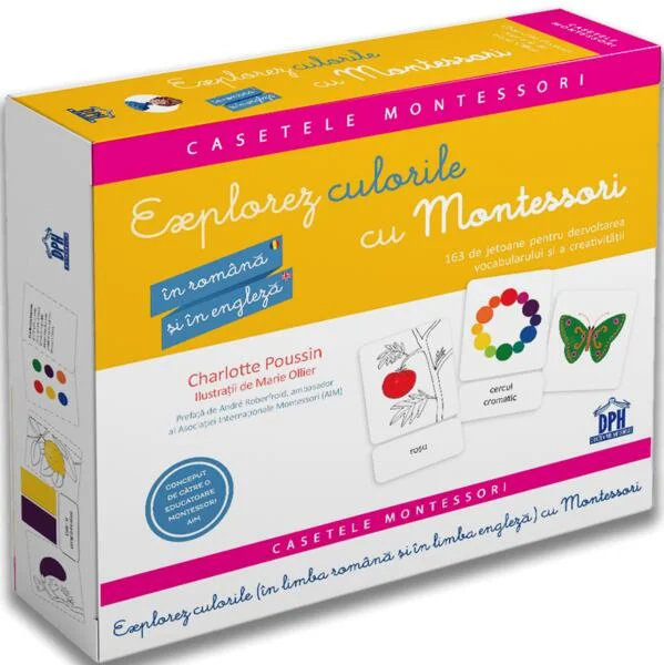 Explorez culorile cu Montessori. 163 de jetoane pentru dezvoltarea vocabularului și a creativității (în română și engleză) - Paperback - Charlotte Poussin, Maria Montessori - Didactica Publishing House