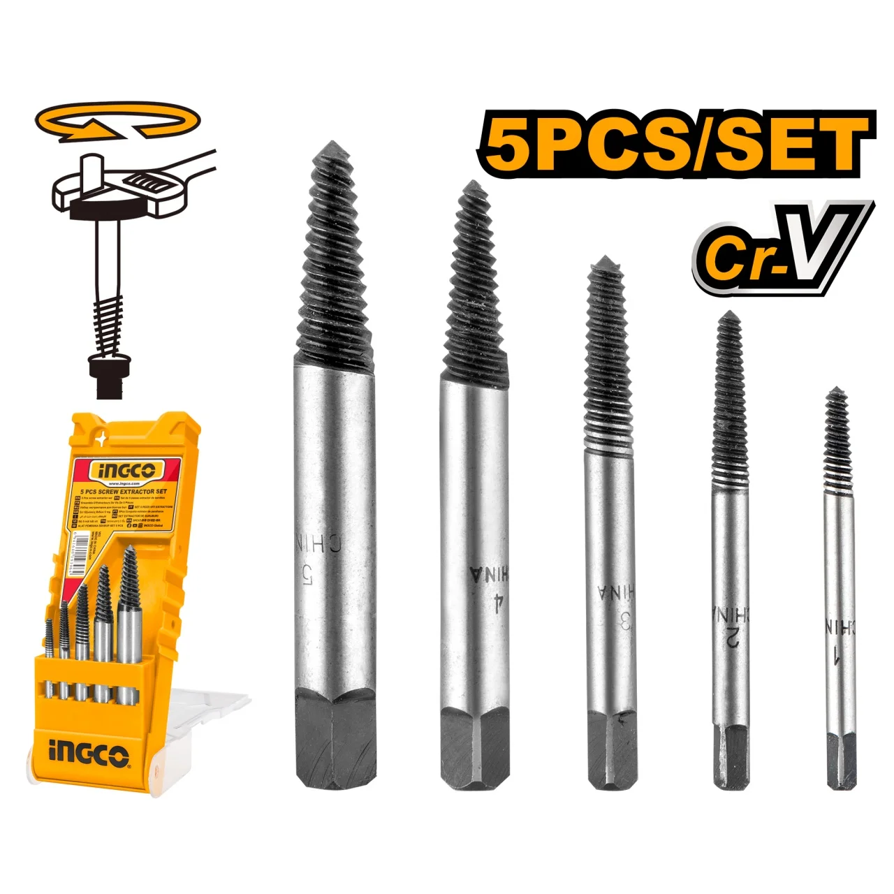 Extractor Suruburi Set 5 buc INGCO ASE008