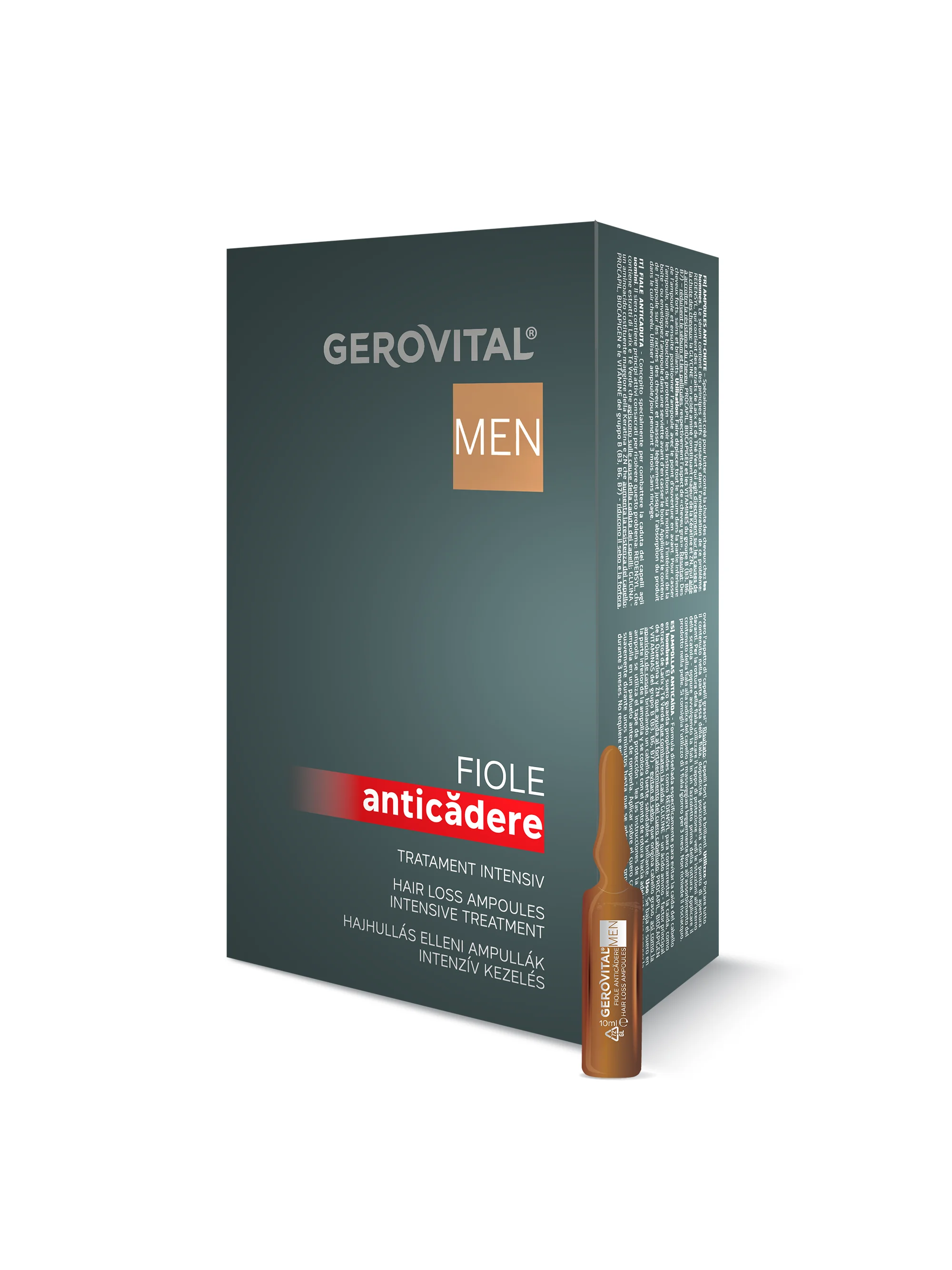 Fiole Anticădere Păr Pentru Bărbați  Tratament Intensiv Cu Redensyl și Procapil Pentru Fortifierea Firului De Păr, Gerovital Men, 10 Fiole X 10 Ml