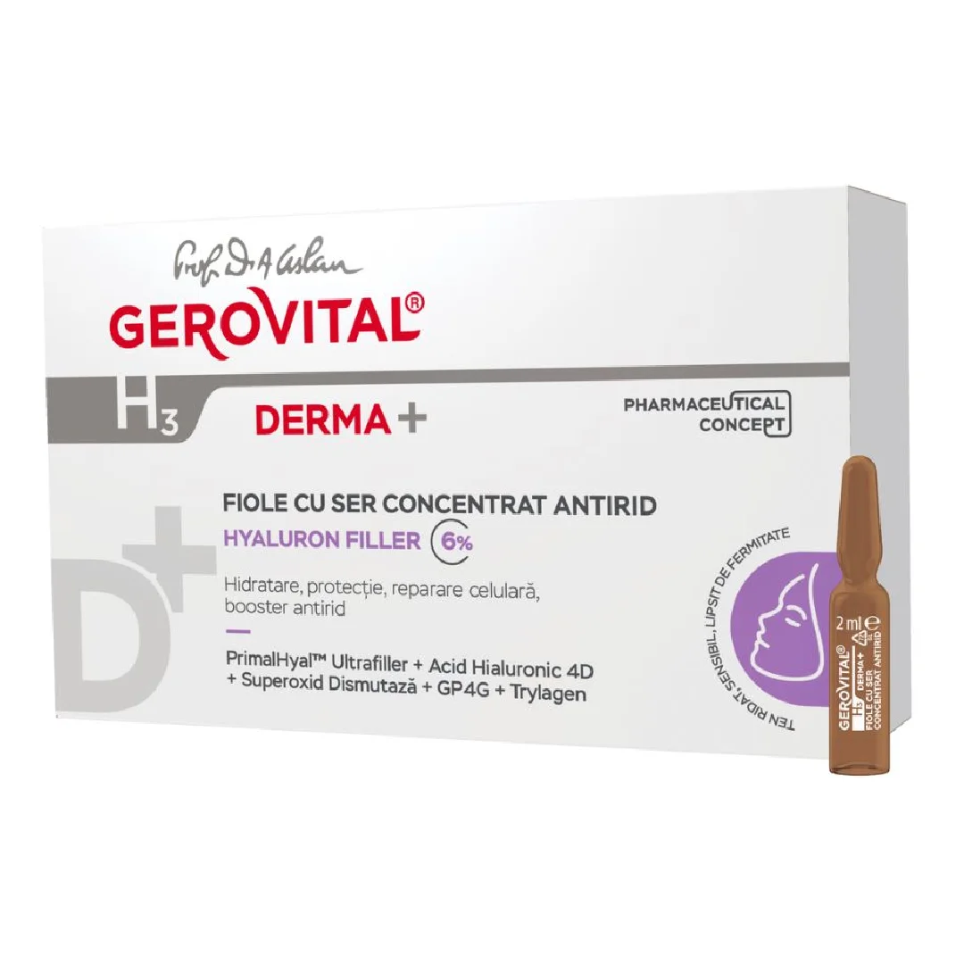 Fiole cu ser concentrat antirid H3 Derma+, 10 fiole x 2 ml, Gerovital