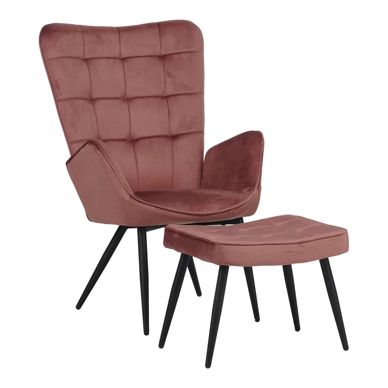 Fotoliu cu taburet Dorita catifea mar rottan picior negru metalic 68.5x76x103 cm
