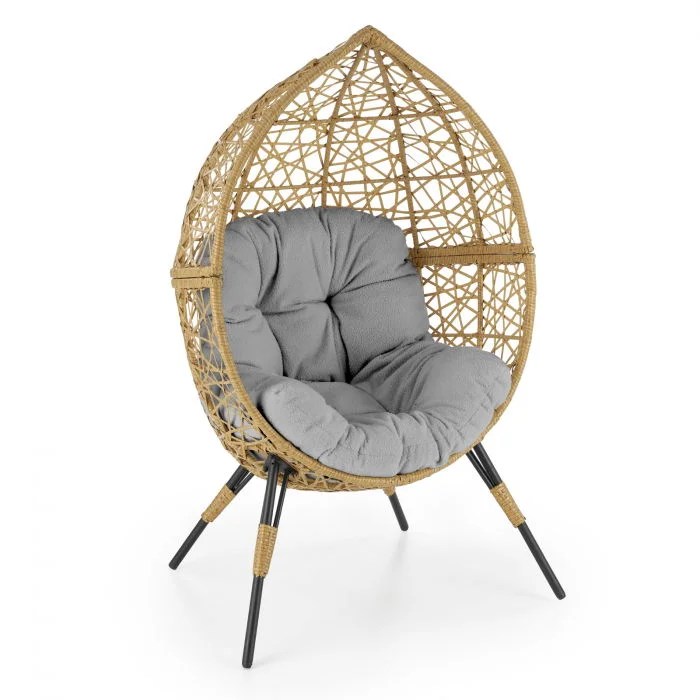 Fotoliu gradina OSKAR, natur + gri, 91x55x190 cm