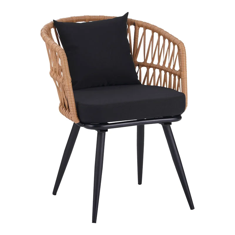 Fotoliu Naoki pe rattan - metal  finisaj Natural cu picioare negre/perna 62x60x80cm