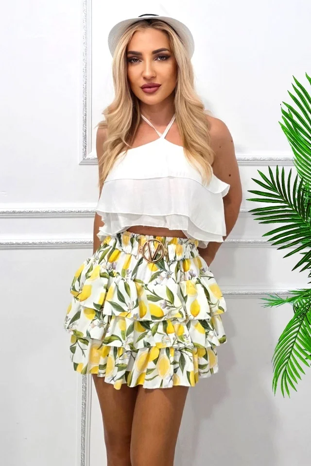 Fusta pantalon VareLa, cu volane stratificate si curea fixa, Lamai, Marime S/M