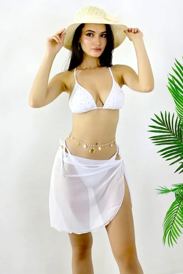 Fusta scurta de plaja tip Sarong, Alb