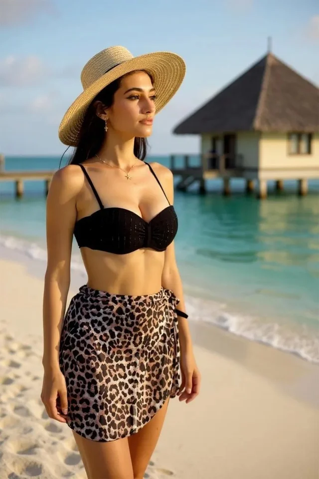 Fusta scurta de plaja tip Sarong, Animal Print Tigru Maro