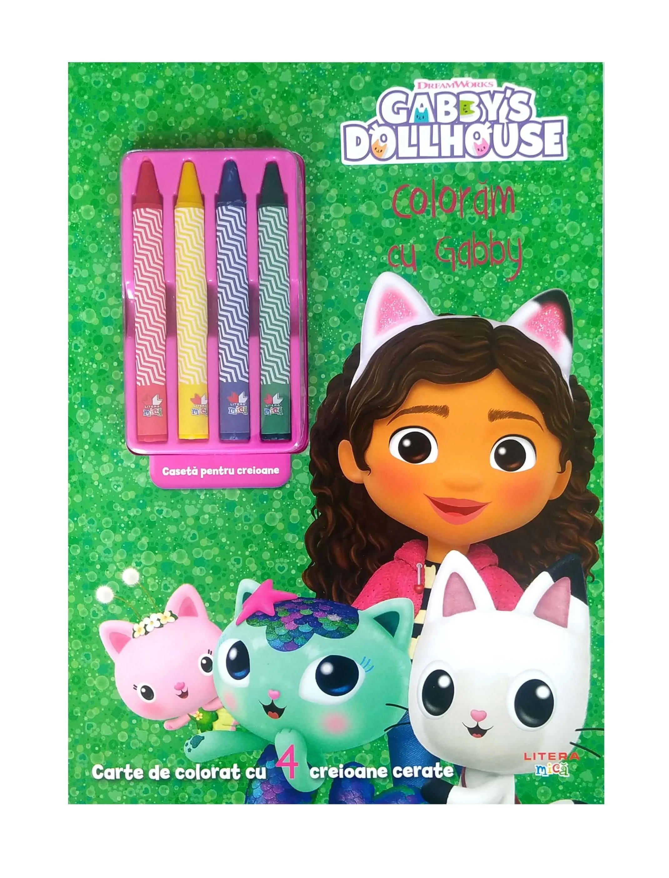 Gabby's Dollhouse. Coloram cu Gabby. Carte de colorat cu 4 creioane cerate