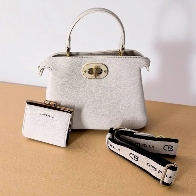 Geanta crossbody eleganta accesorizata, CHRYS, din piele ecologica, Crem