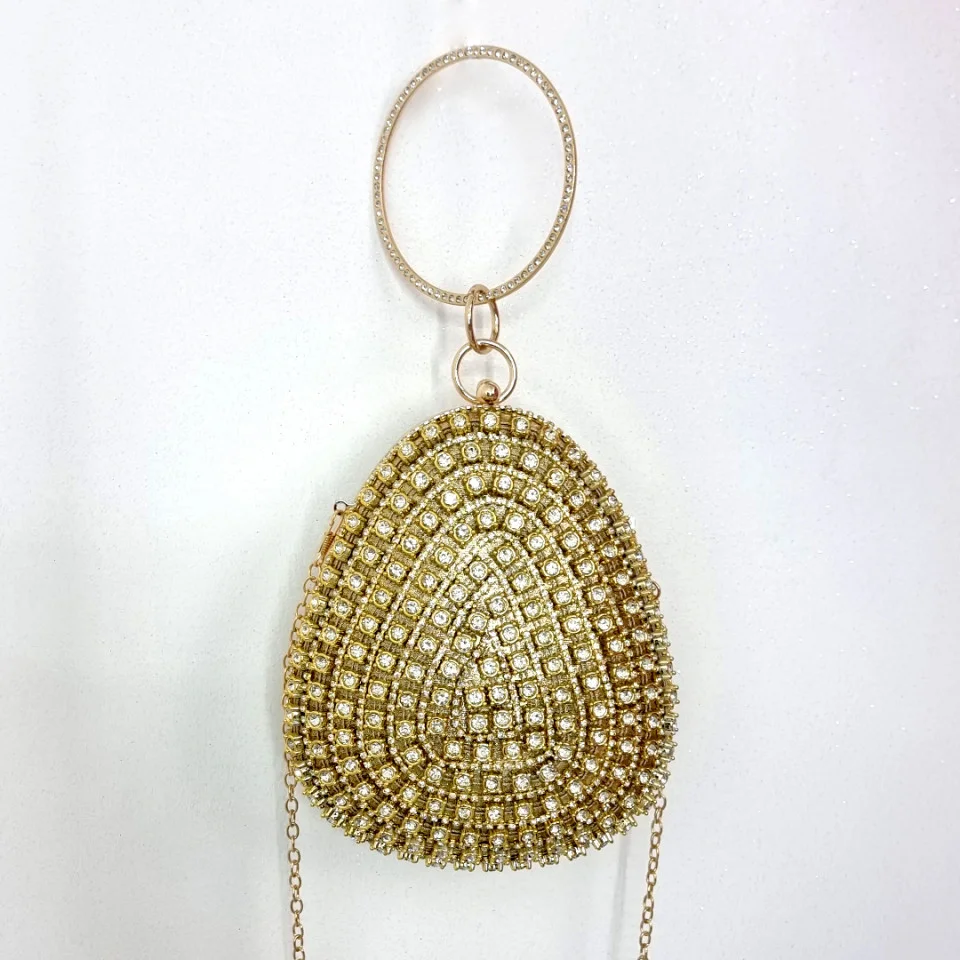 Geanta de ocazie, Glitter Drop, cu maner rotund fix si lant detasabil, Auriu