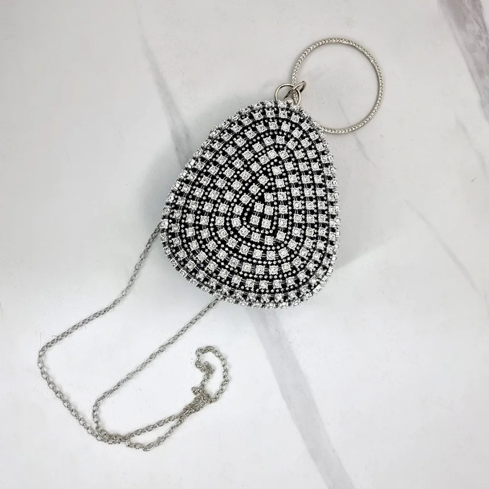 Geanta de ocazie, Glitter Drop, cu maner rotund fix si lant detasabil, Negru