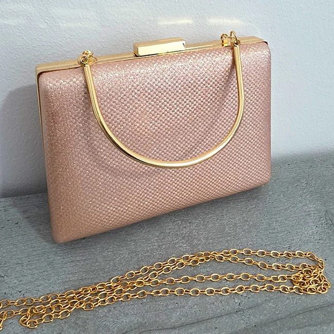 Geanta de ocazie, SYLVI, tip clutch, cu lant detasabil auriu si piele ecologica, Roz