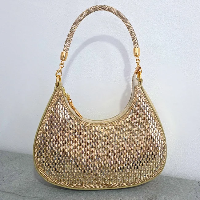 Geanta de seara FIZ HOBO, cu strass si toarta detasabila, AURIU