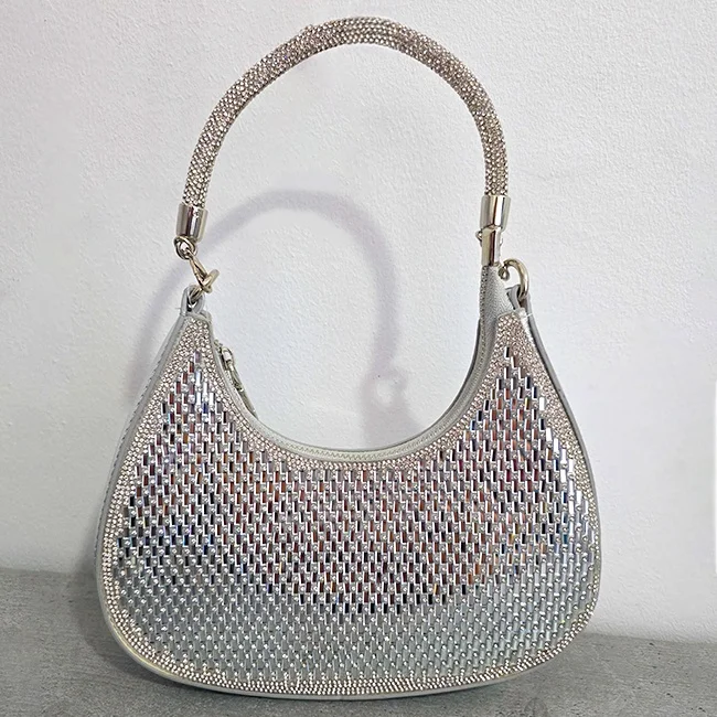 Geanta mini FIZ HOBO, pentru evenimente, cu toarta detasabila, Argintiu