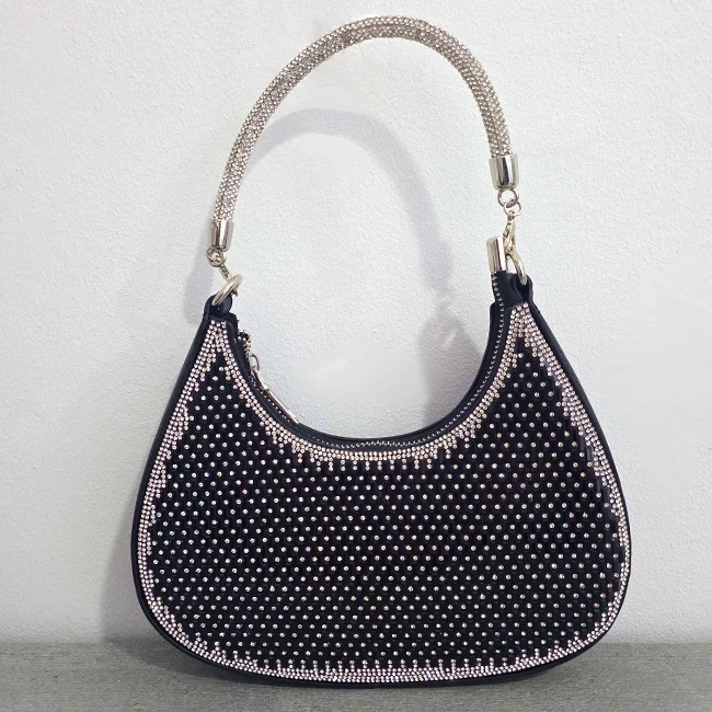 Geanta mini FIZ HOBO, pentru evenimente, cu toarta detasabila, Negru