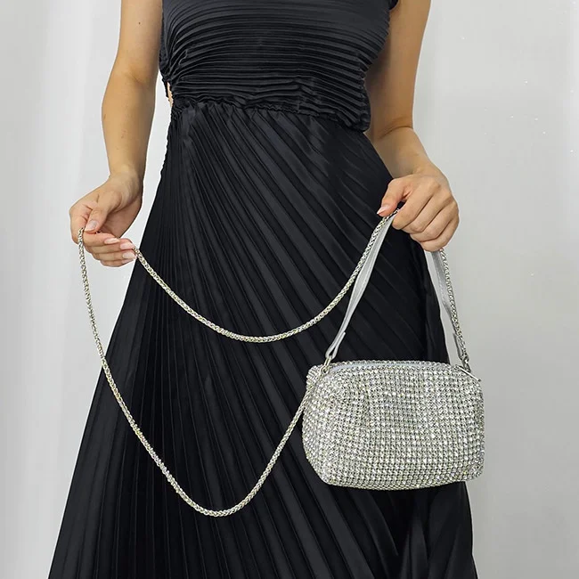 Geanta plic, Sparkle cu strasuri din pietre semipretioase, Argintiu