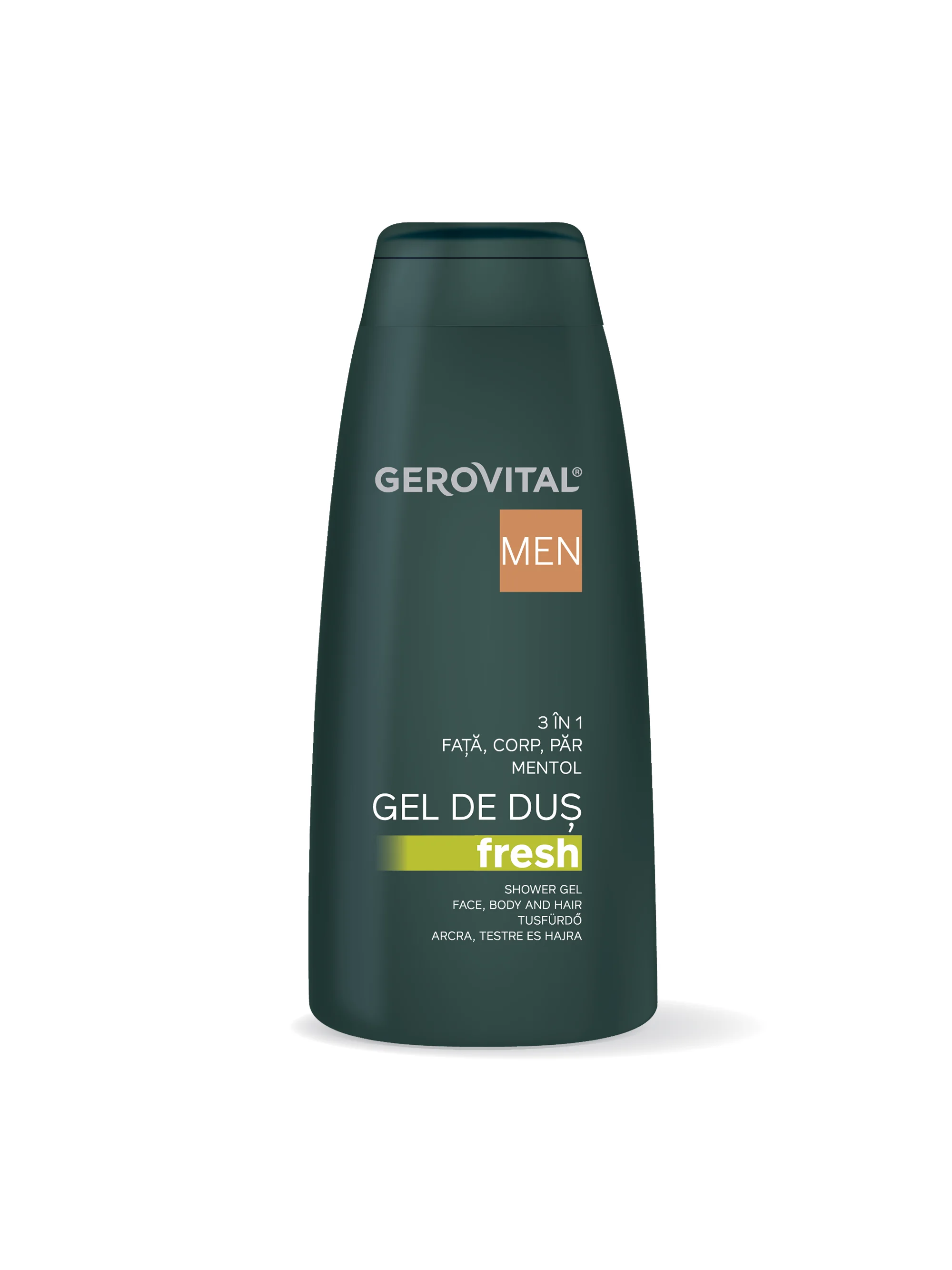 Gel De Duș Fresh 3 n 1 Cu Mentol și Parfum Marin  Hidratare și ngrijire Pentru Față, Corp și Păr, Efect Răcoritor, Gerovital Men, 400 Ml