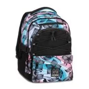 Ghiozdan Mitama, 3 compartimente, design turcoaz cu negru, 43 x 32 x 22 cm