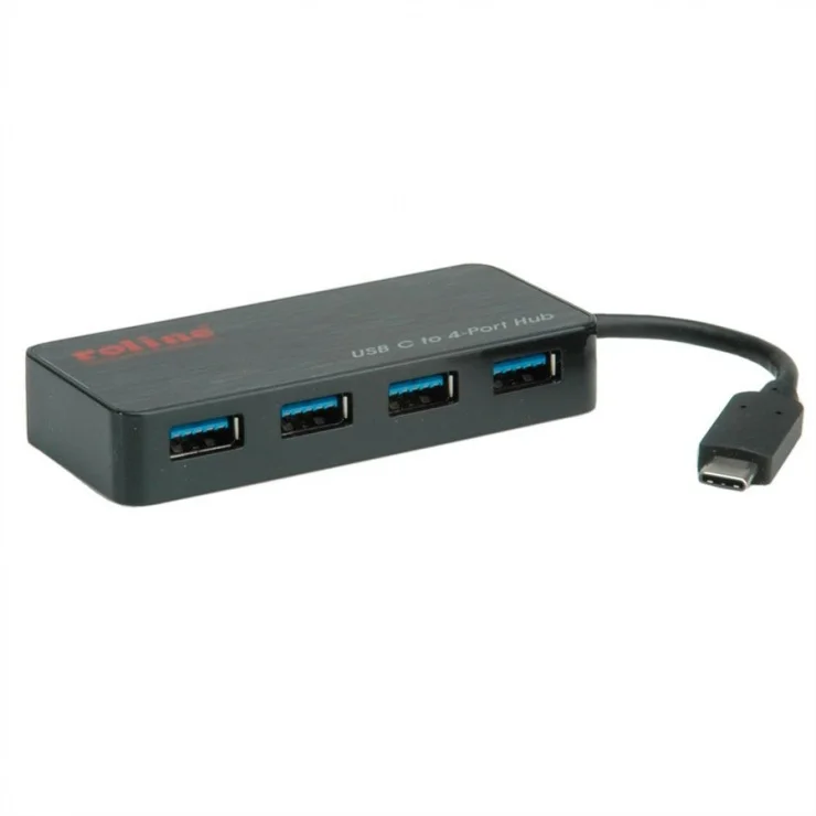 HUB USB 3.0 tip C cu 4 porturi + alimentare, Roline 14.02.5035*
