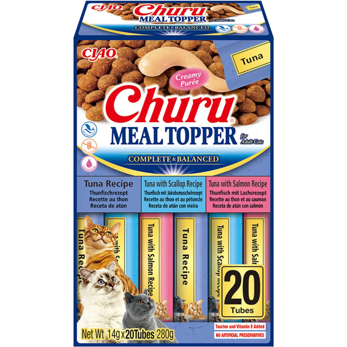 INABA Churu Meal Topper Varieties, Ton, cutie hrană umedă fără cereale pisici, (topping), 280g