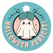 Insigna rotunda albastra Halloween fericit!