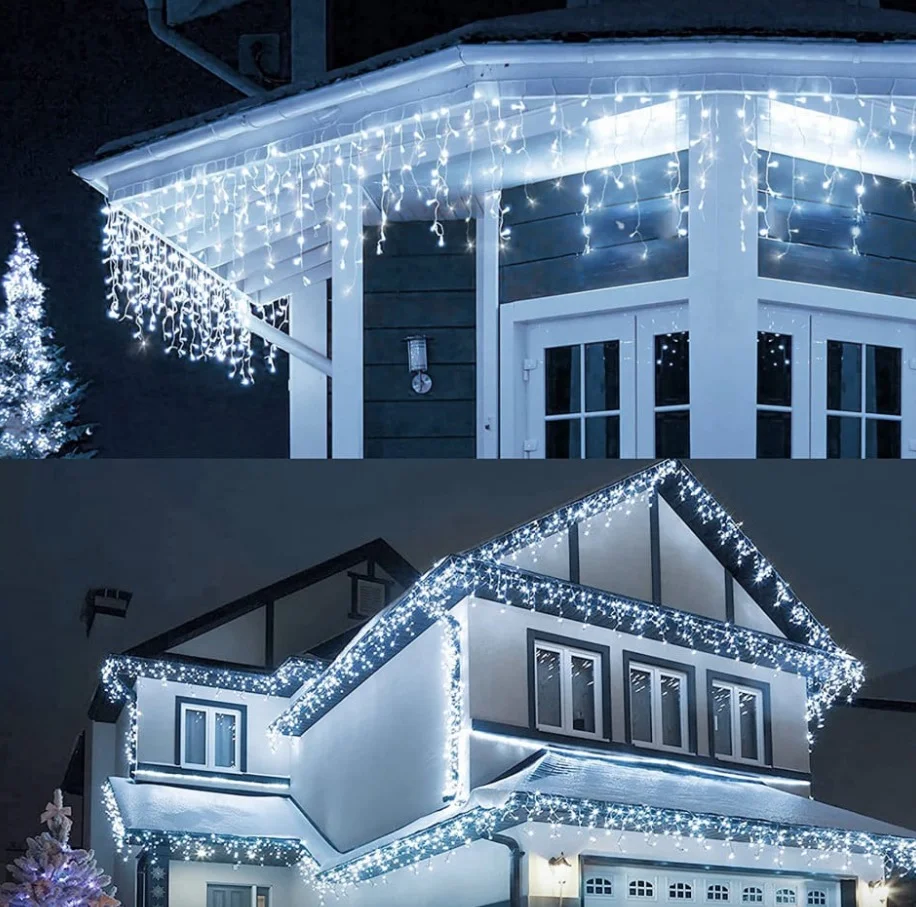 Instalatie 20 metri ALB RECE 500 LED tip turturi franjuri