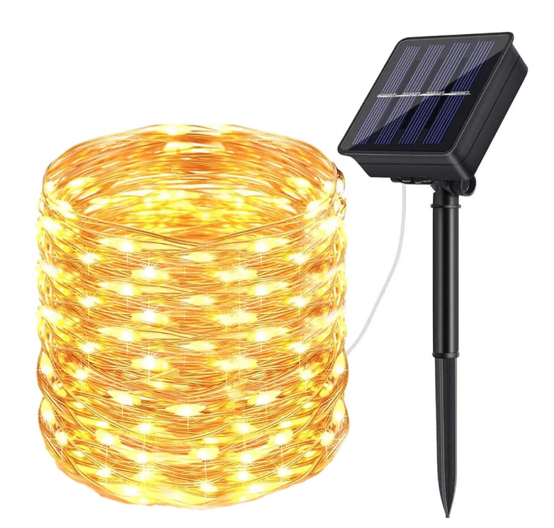 Instalatie solara 30 metri cu 300 LED fir CUPRU telecomanda ALB CALD 1500 21