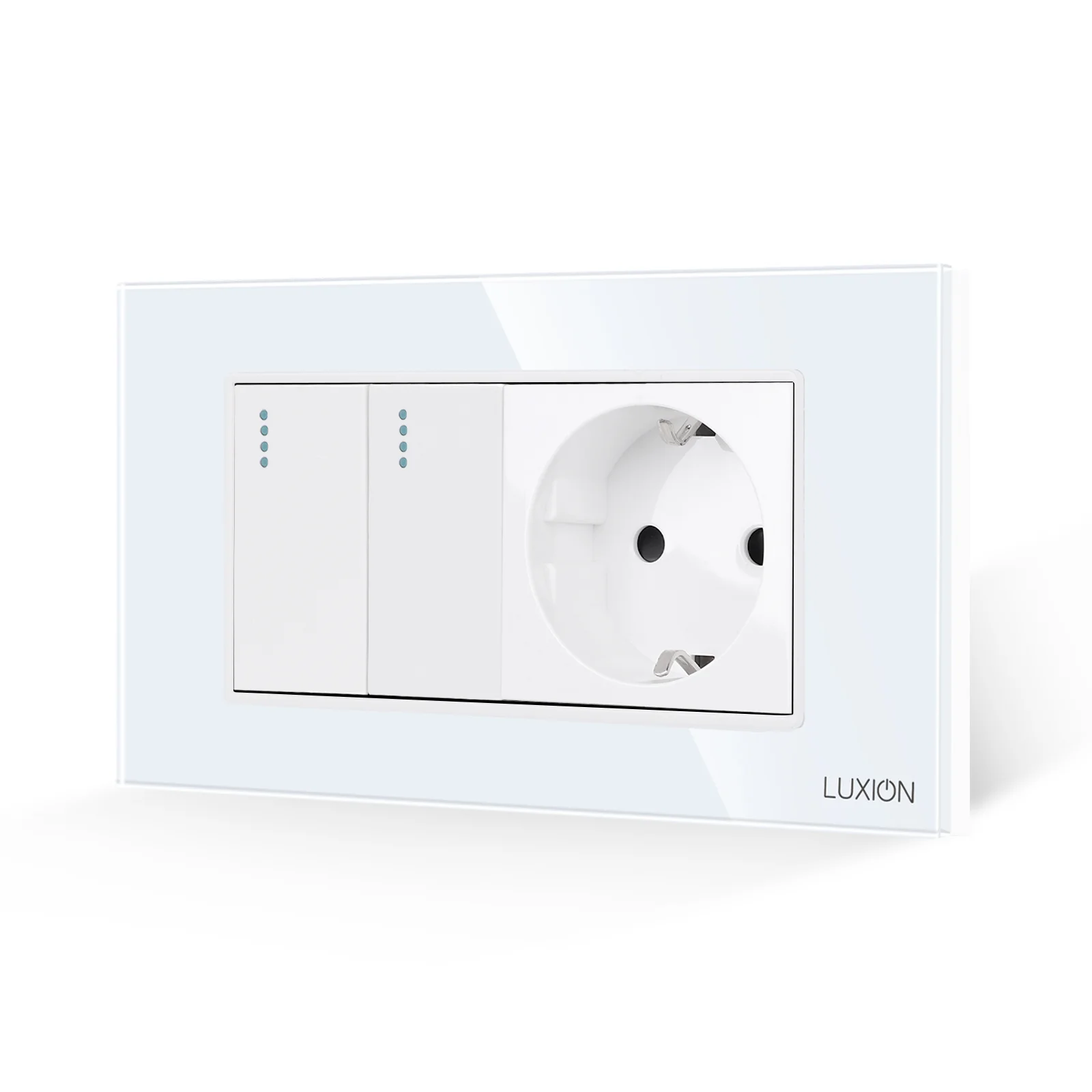 Intrerupator Dublu + Priza cu Rama din Sticla LUXION, Standard Italian, 4M