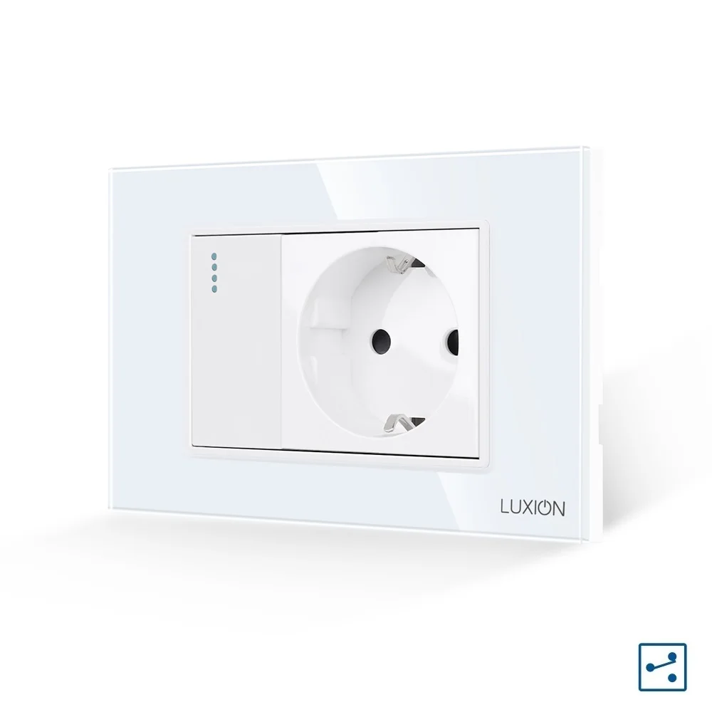 Intrerupator Simplu Cap Scara + Priza cu Rama din Sticla LUXION, Standard Italian, 3M