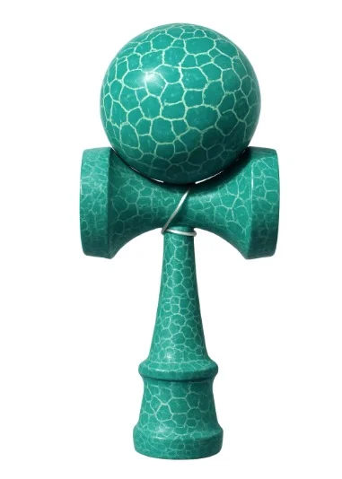 Kendama profesionala din lemn 18 cm model clasic cu design crapat culoare ALB/TURCOAZ