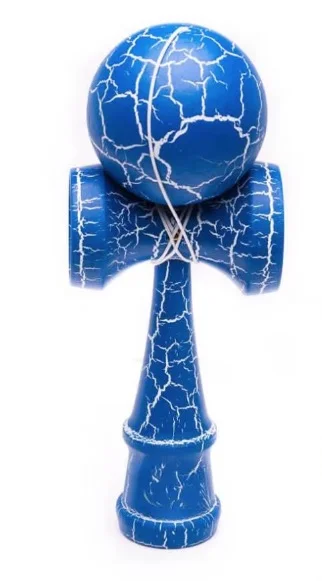 Kendama profesionala din lemn 18 cm model clasic cu design crapat culoare Albastru/Alb