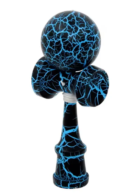 Kendama profesionala din lemn 18 cm model clasic cu design crapat culoare Albastru/Negru