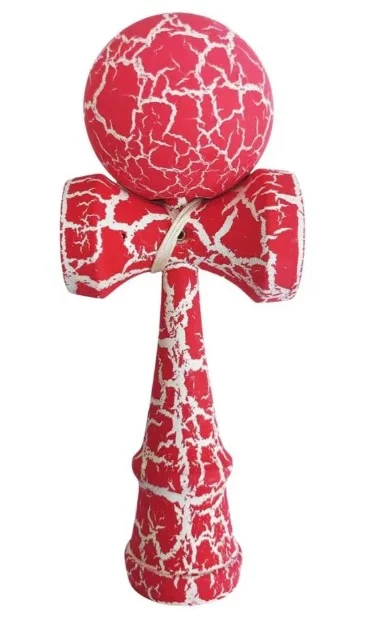 Kendama profesionala din lemn 18 cm model clasic cu design crapat culoare Roz/Alb