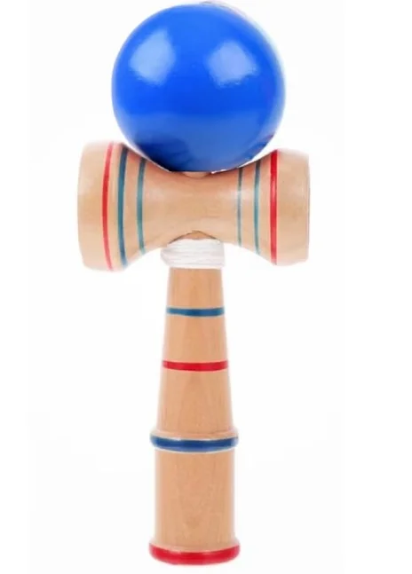 Kendama profesionala din lemn 21 cm model clasic cu bila ALBASTRA