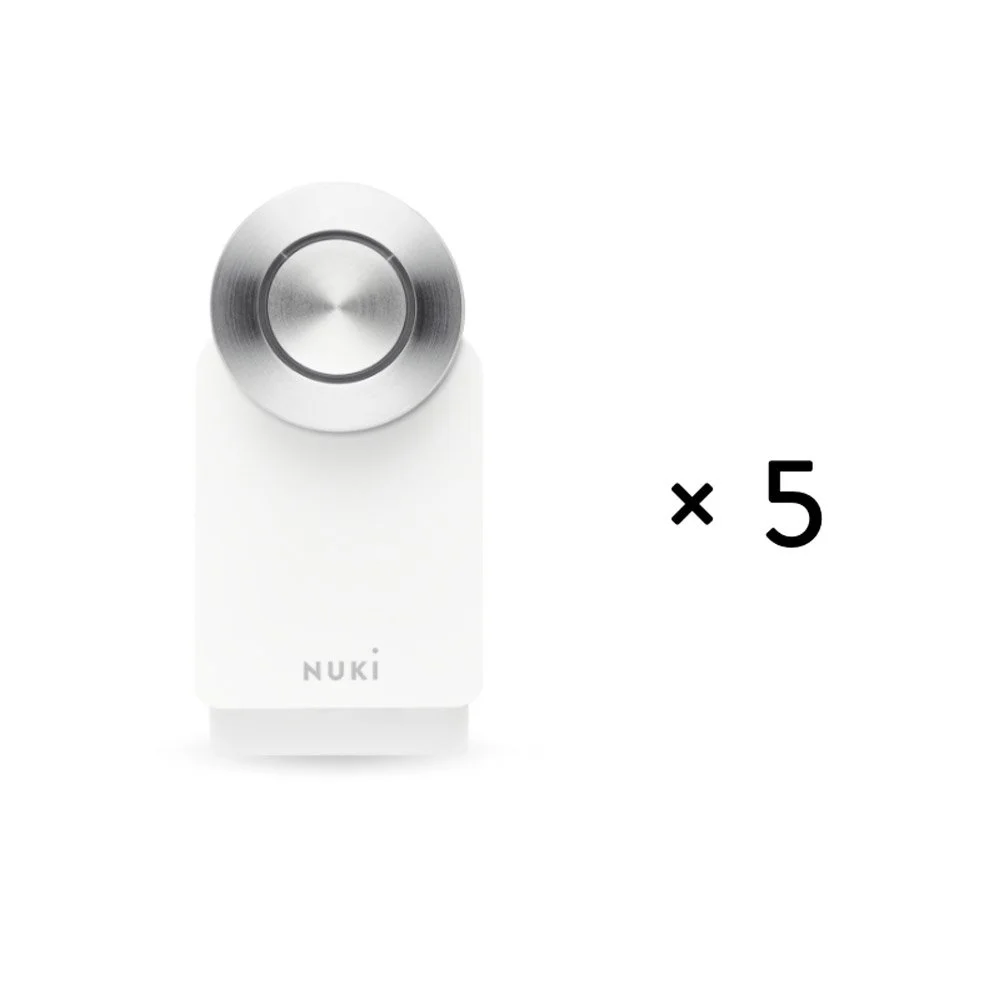 Kit 5 Incuietori inteligente Nuki Smart Lock 4.0 Pro, bluetooth, WiFi, 200 permisiuni, alb