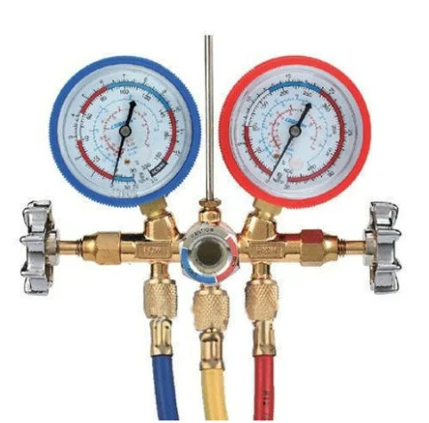 Kit verificat AC cu 2 manometre 2 robineti si 3 furtune 90cm pentru aer conditionat  / Freon