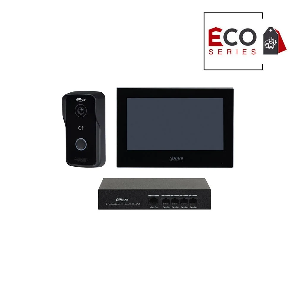 Kit videointerfon IP Dahua Eco Series KTP03, 1MP, 1 familie aparent, 7 inch, IC card, PoE