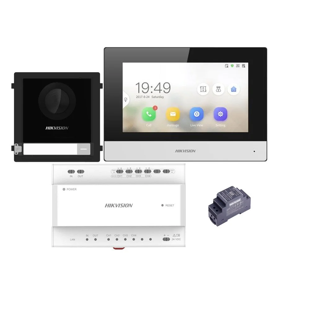 Kit videointerfon IP Hikvision DS-KIS702Y, 1 familie, 7 inch, aparent