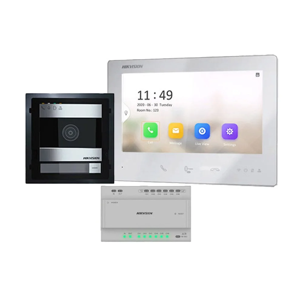 Kit videointerfon IP Hikvision DS-KIS704EY, 2 MP, WiFi, microfon si difuzor, touchscreen, pe 2 fire