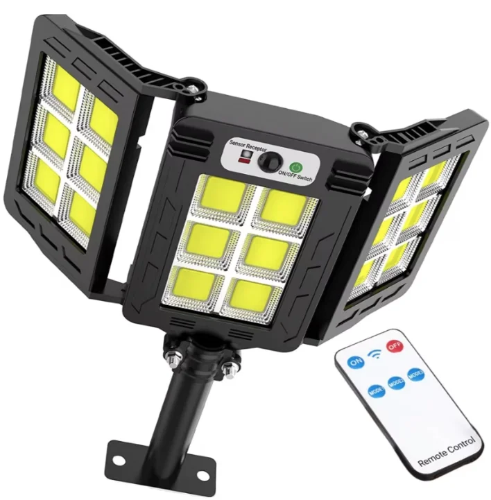 Lampa solara 30w  tripla de perete cu senzor de lumina si miscare cu telecomanda IP65