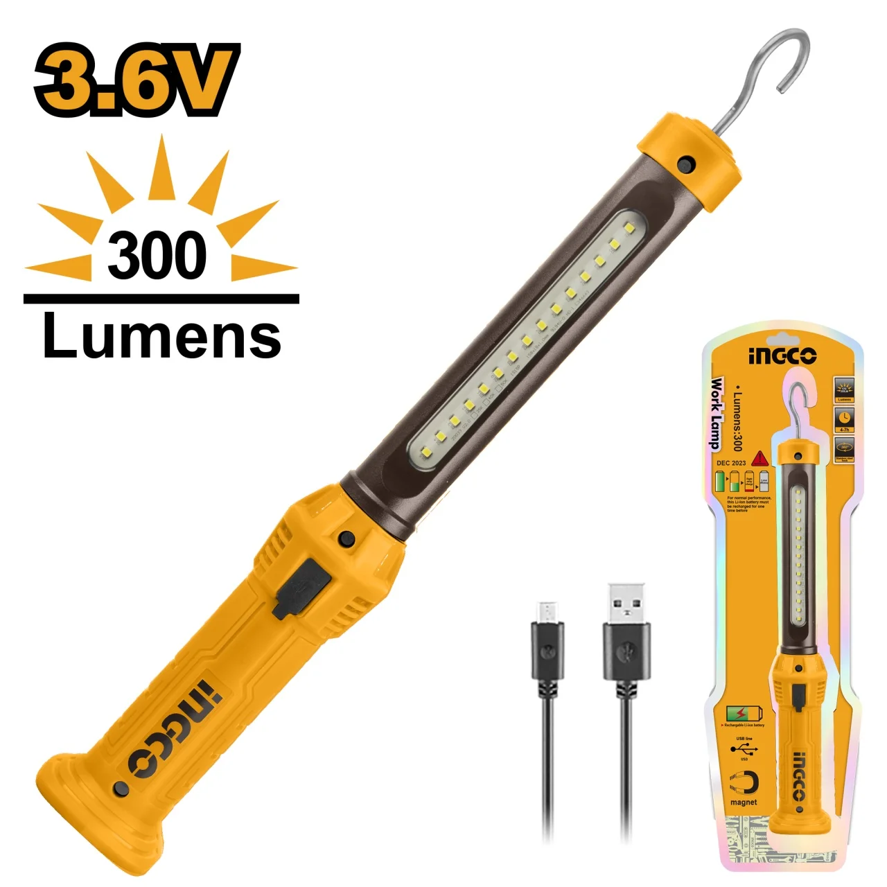 Lanterna Auto cu incarcare USB 3.5 W, 300 lumeni, Ingco HWLI35261