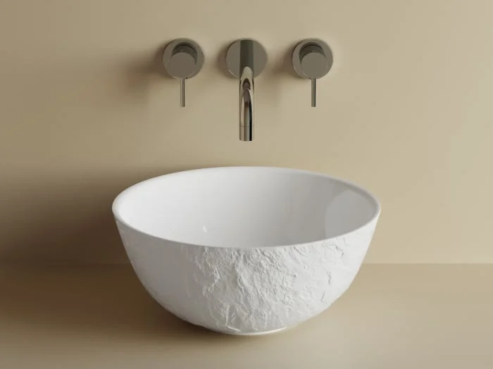 Lavoar baie compozit cu montare pe blat 42 cm, alb, rotund, Foglia Ciment