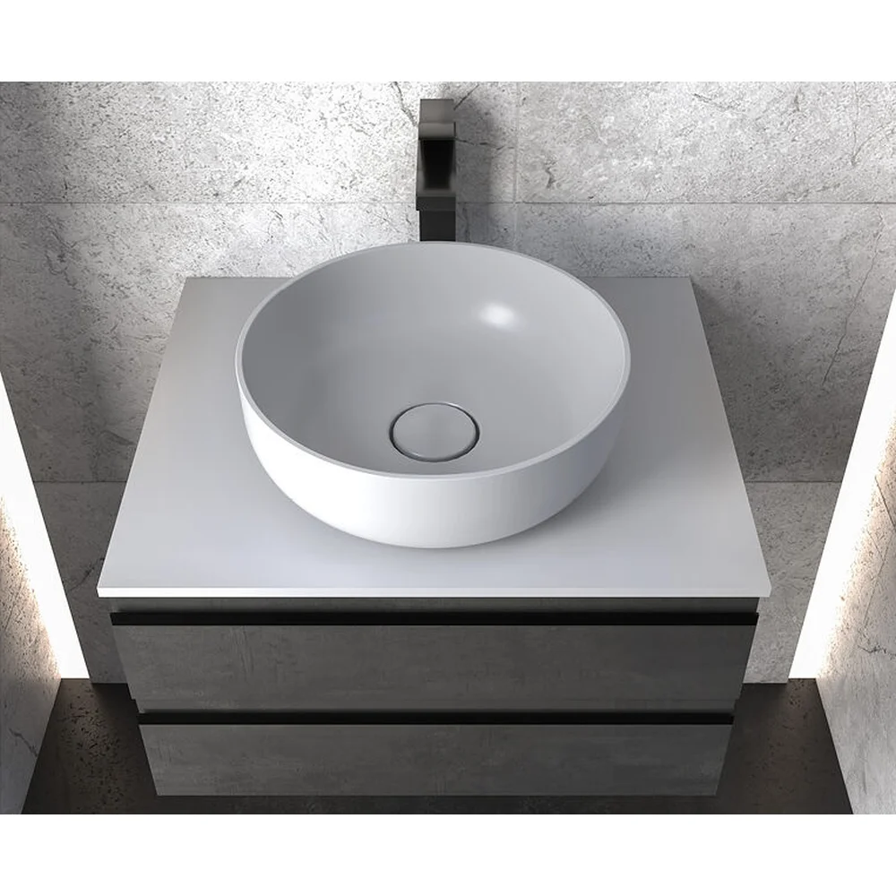 Lavoar baie pe blat din compozit alb 38 cm, ventil inclus, Kolpasan Alexis Soft