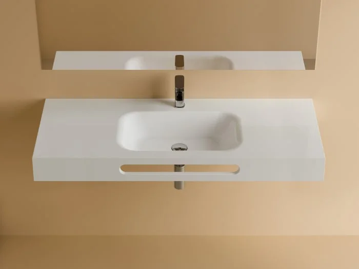 Lavoar din compozit suspendat cu suport prosop, 121 x 46 cm, alb, Foglia Port