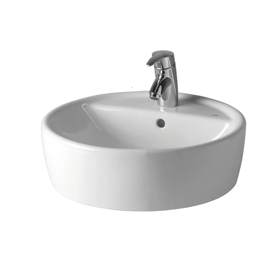 Lavoar pe blat alb 45 cm, rotund, cu orificiu baterie, Gala Urban
