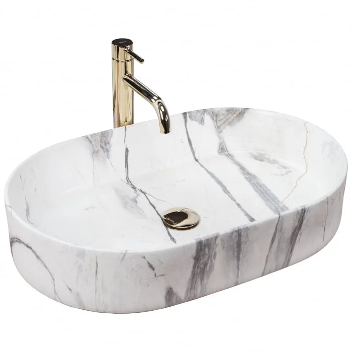 Lavoar pe blat efect marmura, 60 cm, Rea Nadia Sand